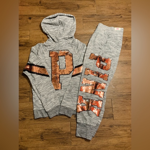 PINK VS BLING HOODIE/ JOGGERS OUTFIT SET L - Picture 2 of 10